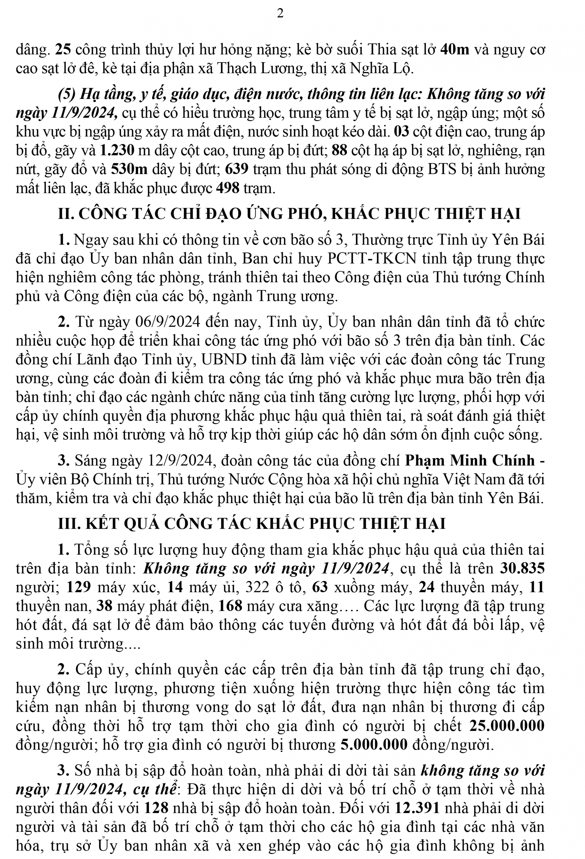 Thông cáo báo chí số 2 về tình hình chỉ đạo, khắc phục thiệt hại do ảnh hưởng của bão số 3 gây ra trên địa bàn tỉnh Yên Bái