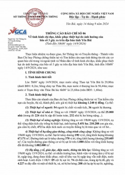 THÔNG CÁO BÁO CHÍ SỐ 6 về tình hình chỉ đạo, khắc phục thiệt hại do ảnh hưởng của bão số 3 gây ra trên địa bàn tỉnh Yên Bái