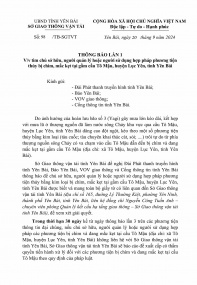 Thông báo tìm chủ sở hữu, người quản lý hoặc người sử dụng hợp pháp phương tiện thuỷ bị chìm, mặc kẹt tại cầu Tô Mậu, huyện Lục Yên