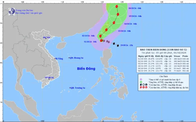 Bão số 5 gây sóng lớn ở Đông Bắc Biển Đông