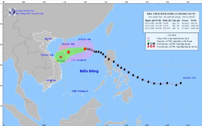 Bão số 9 giảm tốc, sẽ suy yếu dần thành áp thấp nhiệt đới