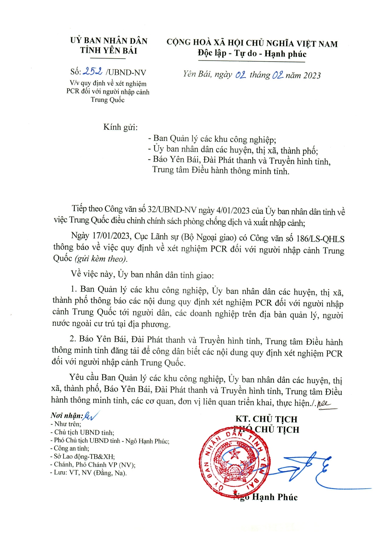 Quy định của UBND tỉnh Yên Bái về xét nghiệm PCR đối với người nhập cảnh Trung Quốc