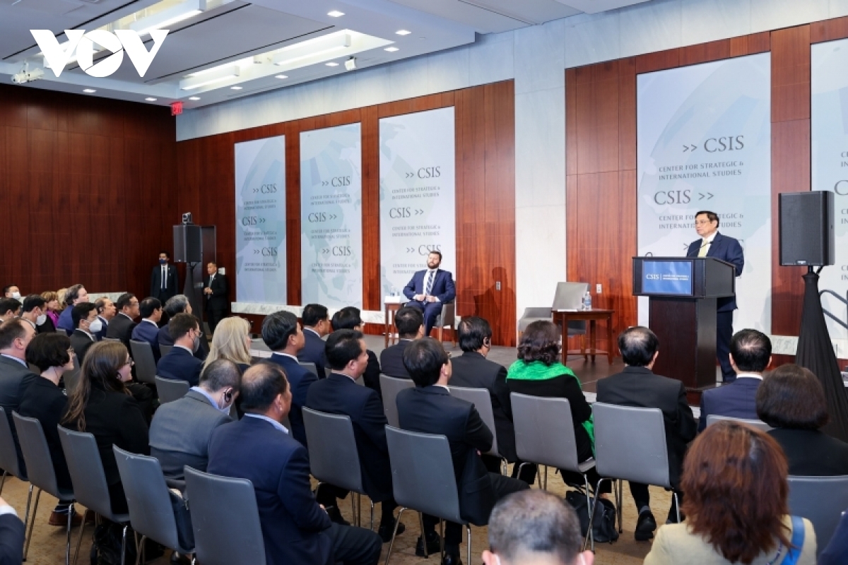 Thủ tướng Phạm Minh Chính phát biểu tại Trung tâm nghiên cứu Chiến lược và Quốc tế Hoa Kỳ CSIS.