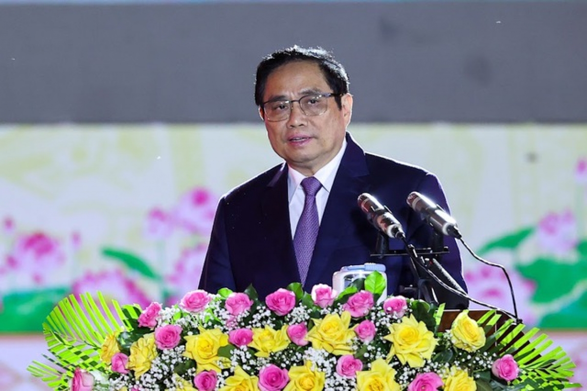 Thủ tướng Phạm Minh Chính phát biểu tại lễ kỷ niệm 90 năm thành lập tỉnh Gia Lai - Ảnh: VGP/Nhật Bắc.