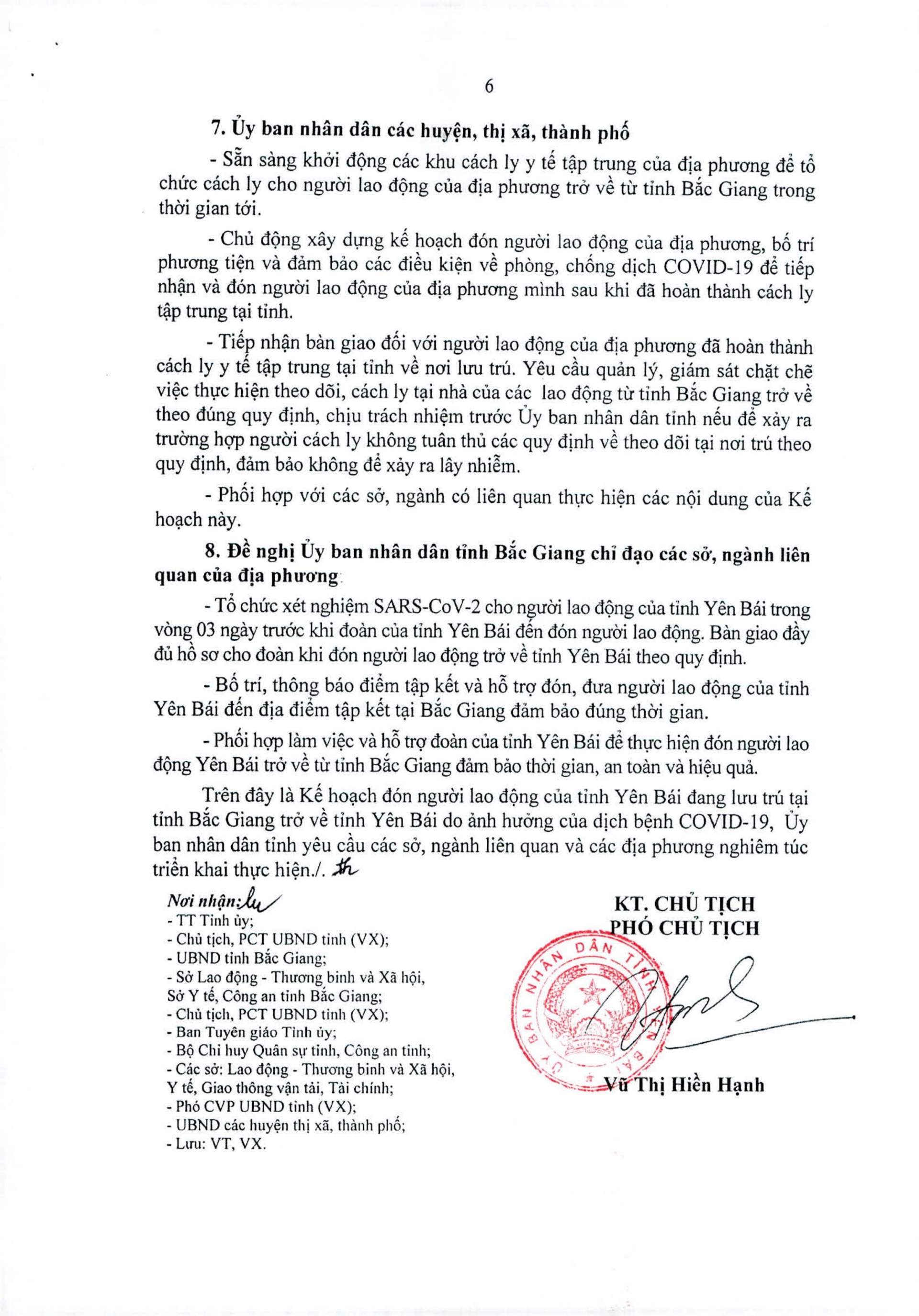 Kế hoạch đón người lao động tỉnh Yên Bái đang lưu trú tại Bắc Giang trở về địa phương do ảnh hưởng của dịch COVID -19