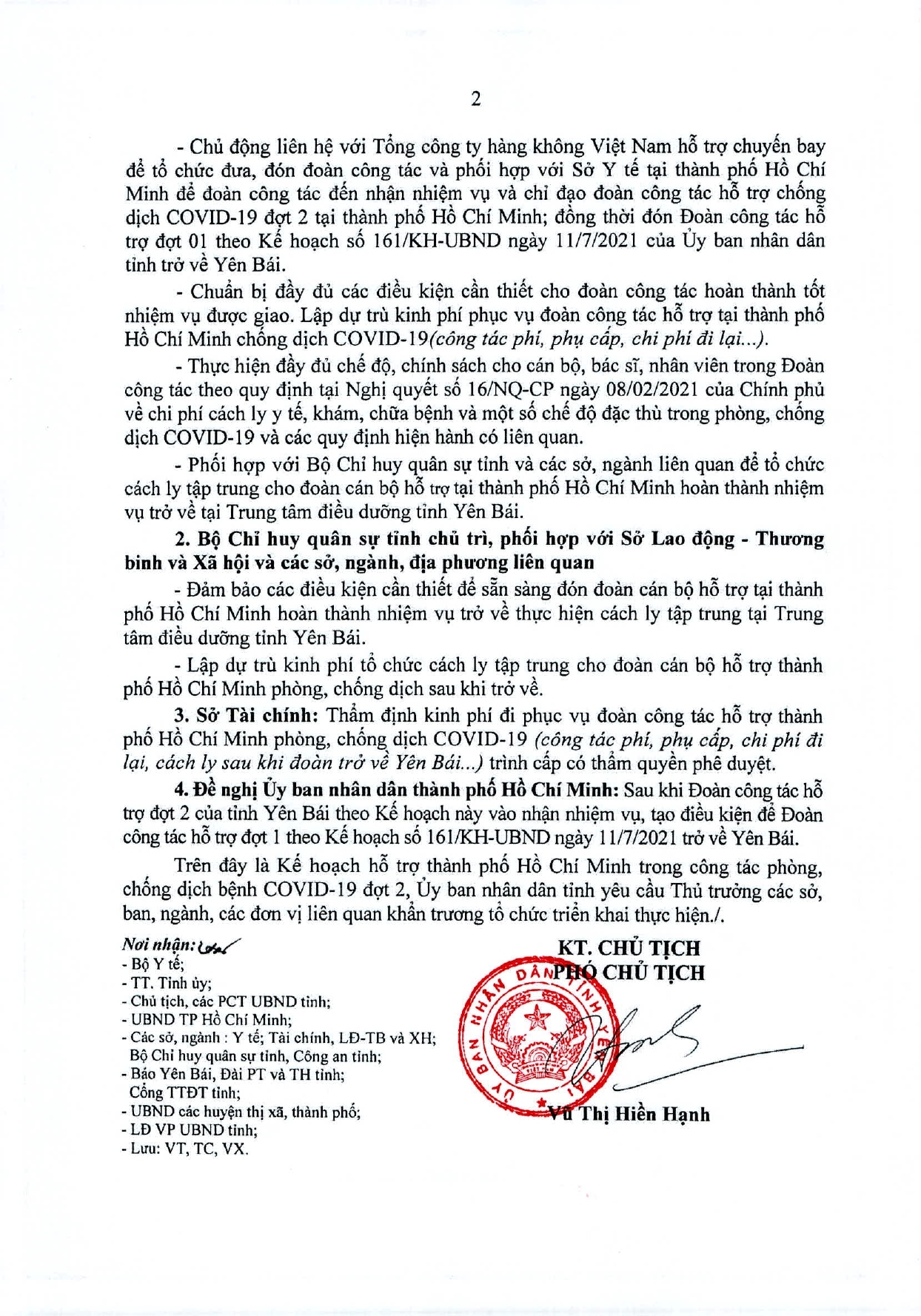 Kế hoạch hỗ trợ TP Hồ Chí Minh phòng, chống dịch bệnh COVID - 19 ( đợt 2)