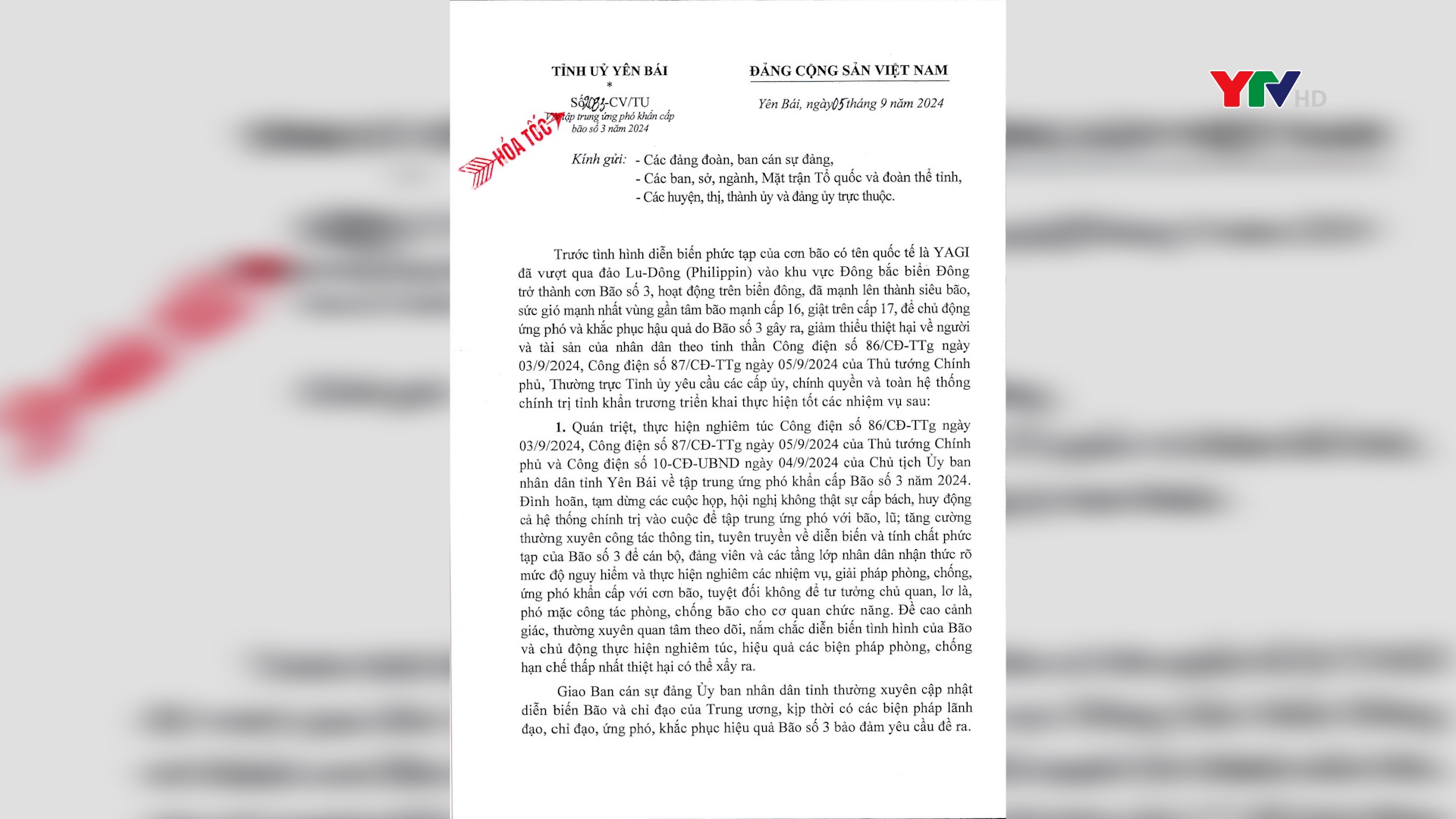 Công văn của Tỉnh ủy Yên Bái về việc tập trung ứng phó khẩn cấp bão số 3 năm 2024 ( Tiếng Thái )