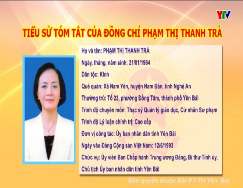 Tiểu sử của đồng chí Phạm Thị Thanh Trà- UV BCHTW Đảng - Bí thư Tỉnh ủy- Chủ tịch UBND tỉnh Yên Bái