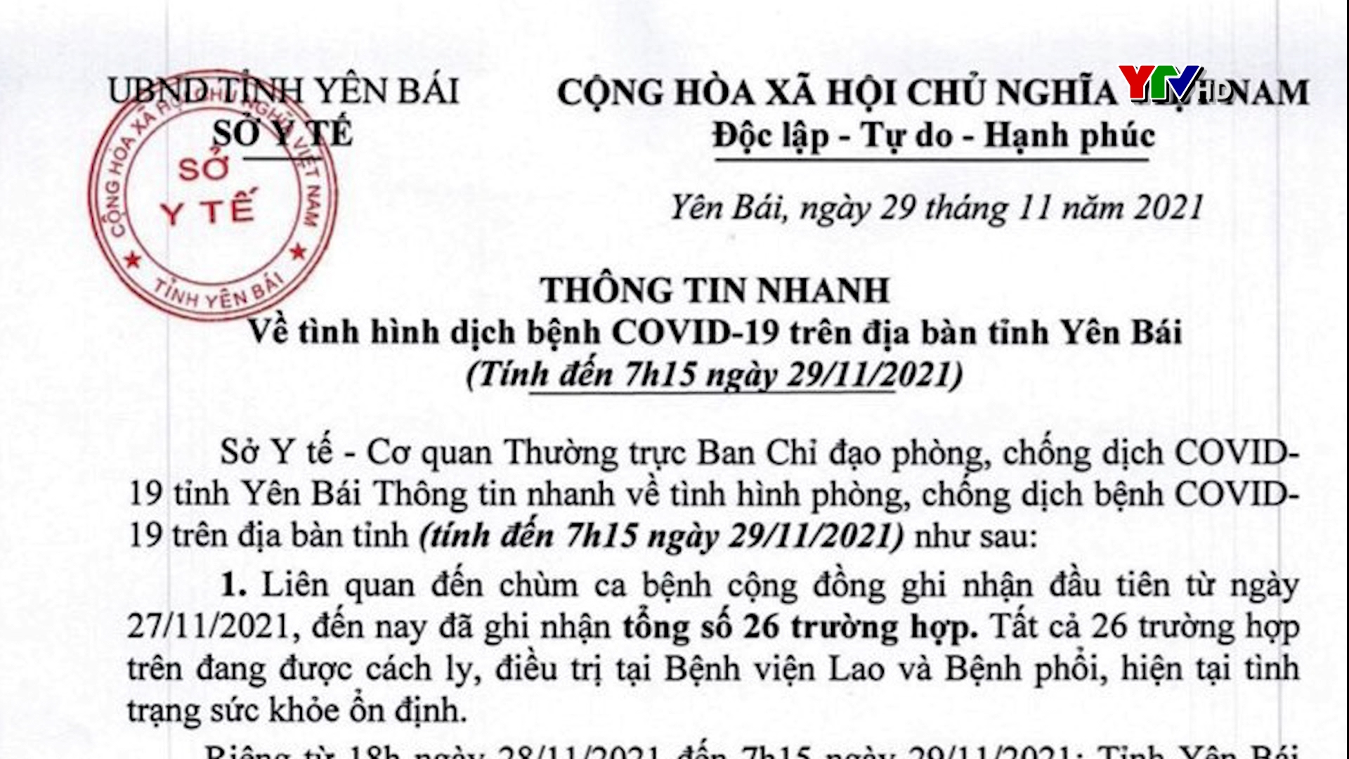 Yên Bái ghi nhận 26 ca dương tính với SAR - CoV- 2 trong cộng đồng